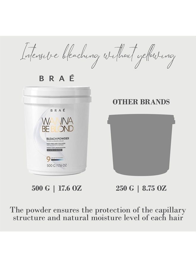 BLEACH POWDER B R A É 17.6 Oz Wanna Be Blond | Lift Up to 9 Levels | Collagen-Rich Formula & 10 Oils Mix | Conditioning Effect | Easy to Apply | Dust-Free | Releasecolorcharm Powder Hair Lightener