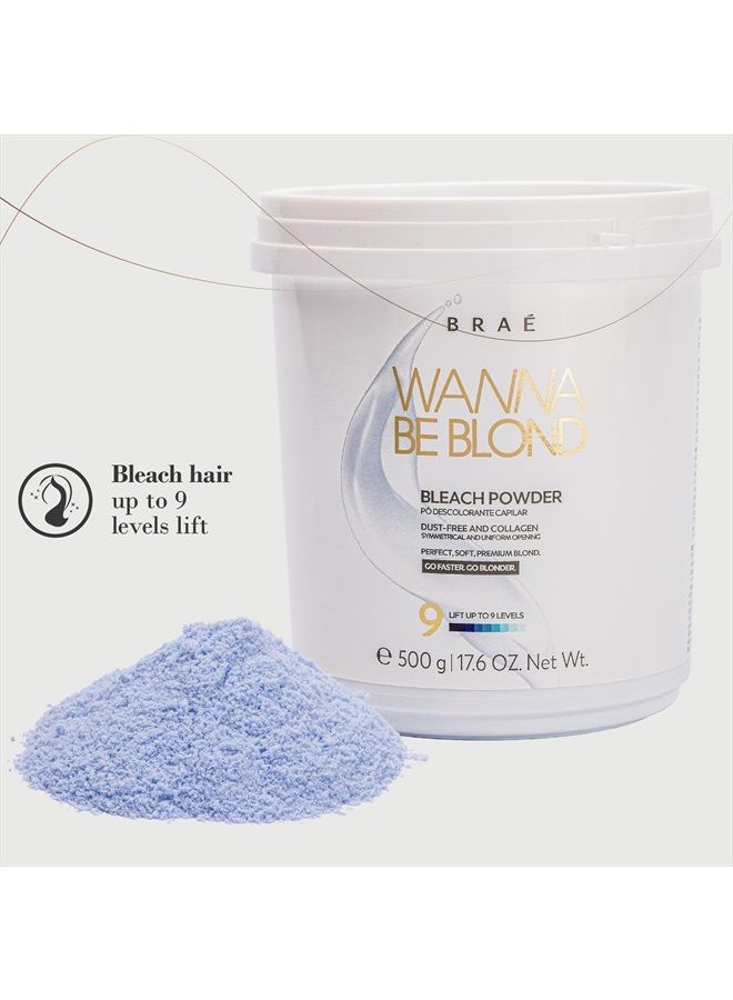 BLEACH POWDER B R A É 17.6 Oz Wanna Be Blond | Lift Up to 9 Levels | Collagen-Rich Formula & 10 Oils Mix | Conditioning Effect | Easy to Apply | Dust-Free | Releasecolorcharm Powder Hair Lightener