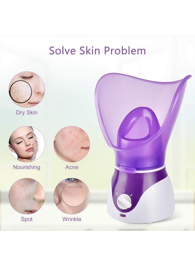 Facial Steamer for Face, Face Steamer for Facial Deep Cleaning, Nano Ionic Facial Steamer for Unclogs Pores, Hydrating (Purple, Include Blackhead Remover Kit, Brush, Headband)