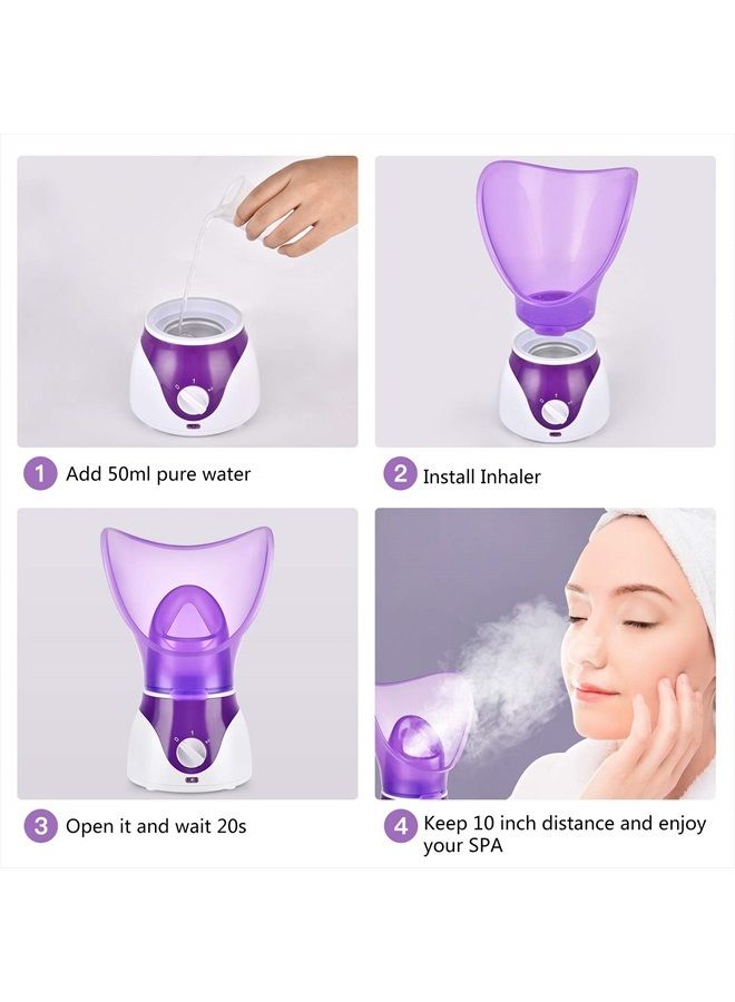 Facial Steamer for Face, Face Steamer for Facial Deep Cleaning, Nano Ionic Facial Steamer for Unclogs Pores, Hydrating (Purple, Include Blackhead Remover Kit, Brush, Headband)