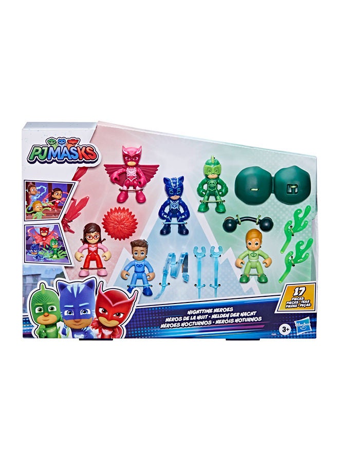 Pj Masks Nighttime Heroes Figure Set Preschool Toy 6 Action Figures And 11 Accessories For Kids Ages 3 And Up