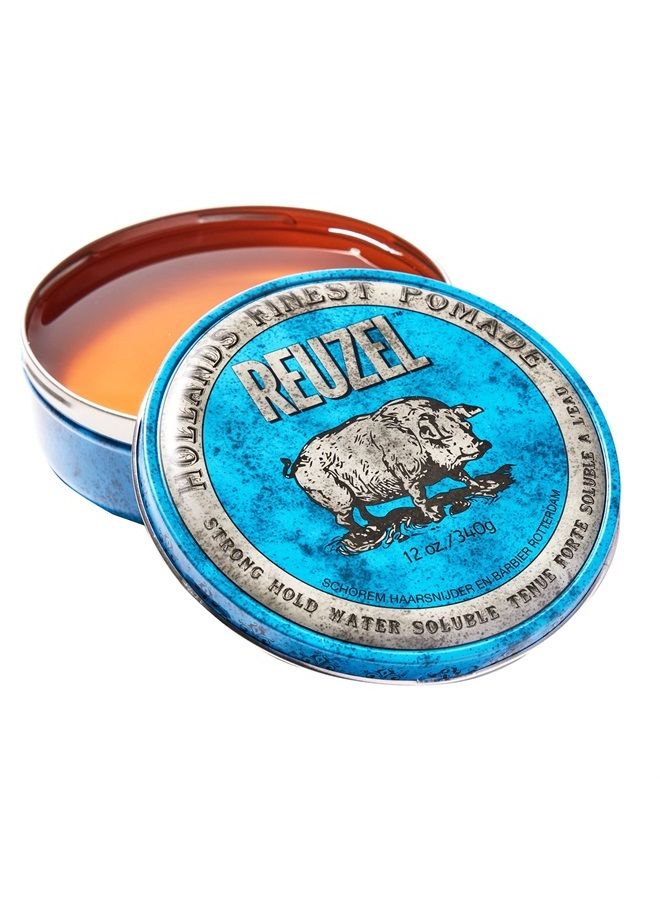 Reuzel Blue Strong Hold Water Soluble Pomade, Hair Holding Wax For Men, 12 oz