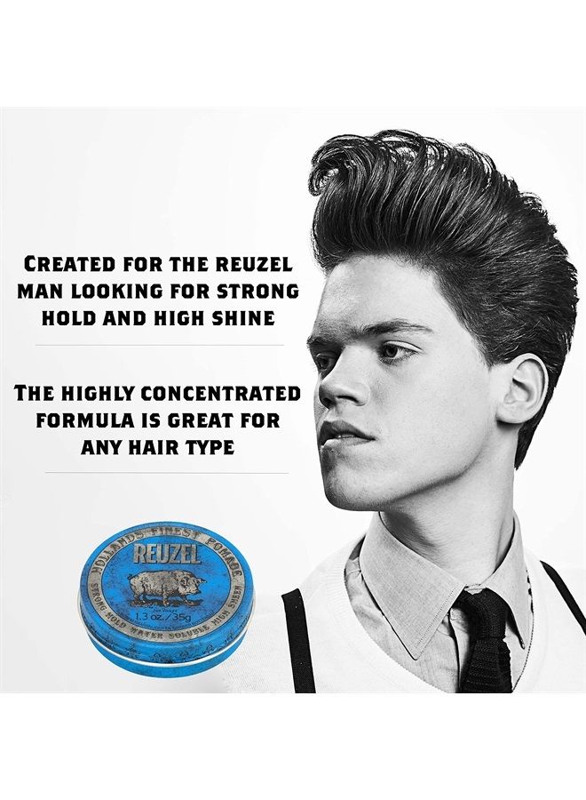 Reuzel Blue Strong Hold Water Soluble Pomade, Hair Holding Wax For Men, 12 oz