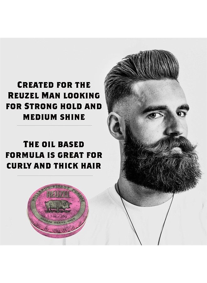 Reuzel Pink Grease Heavy Hold Pomade, Hair Holding Wax For Men, 1.3 oz