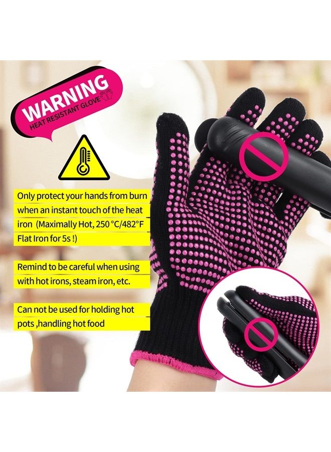 2 Pcs Heat Resistant Gloves With Silicone Bumps, (New Upgraded) Professional Heat Proof Glove Mitts For Hair Styling Curling Iron Wand Flat Iron Hot-Air Brushes Sublimation Gloves