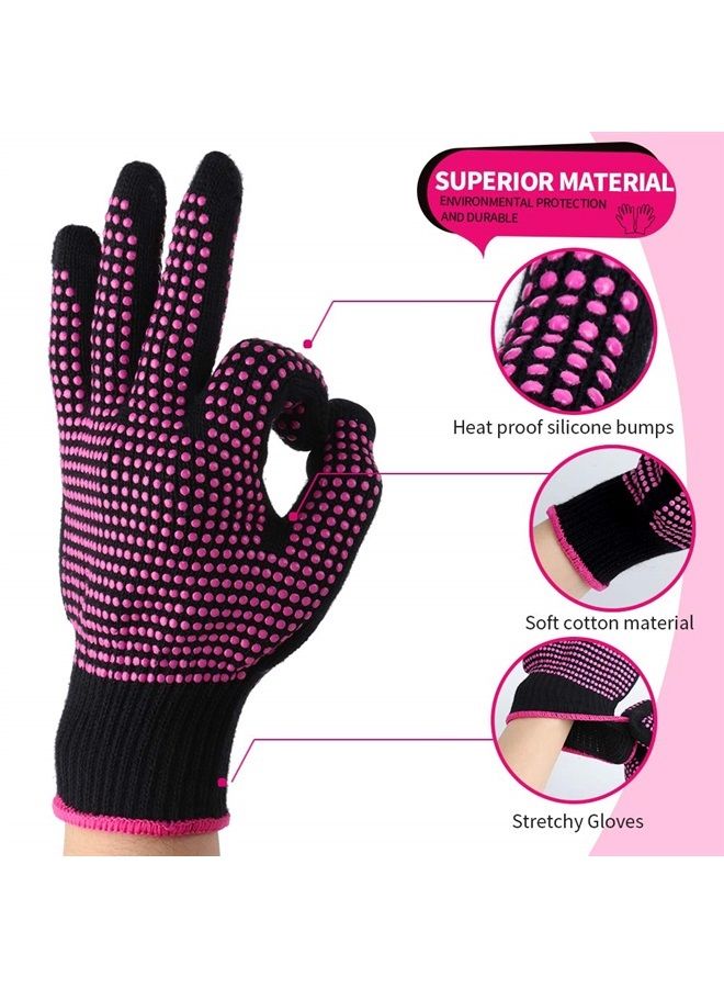 2 Pcs Heat Resistant Gloves With Silicone Bumps, (New Upgraded) Professional Heat Proof Glove Mitts For Hair Styling Curling Iron Wand Flat Iron Hot-Air Brushes Sublimation Gloves