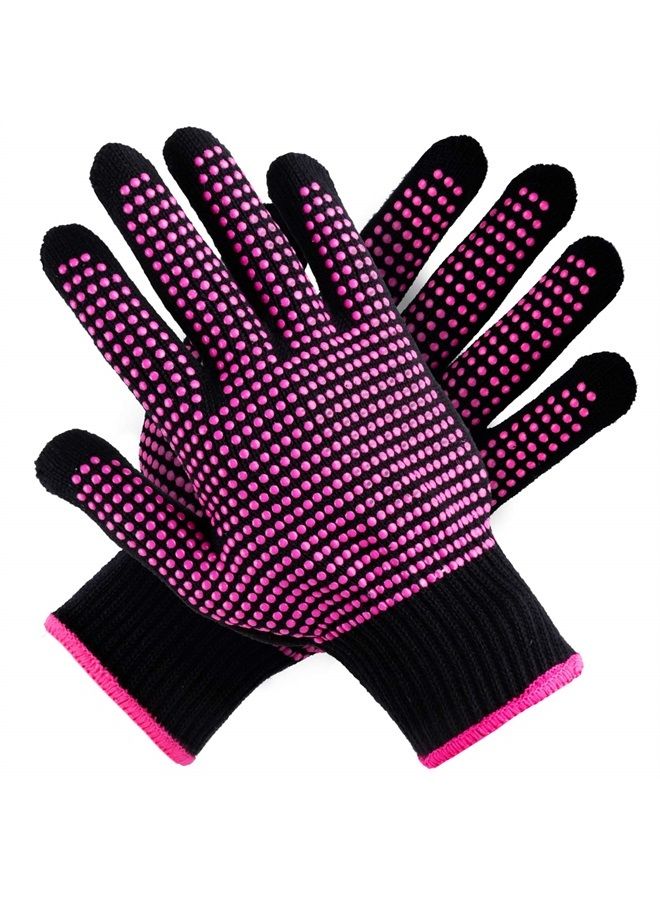 2 Pcs Heat Resistant Gloves With Silicone Bumps, (New Upgraded) Professional Heat Proof Glove Mitts For Hair Styling Curling Iron Wand Flat Iron Hot-Air Brushes Sublimation Gloves