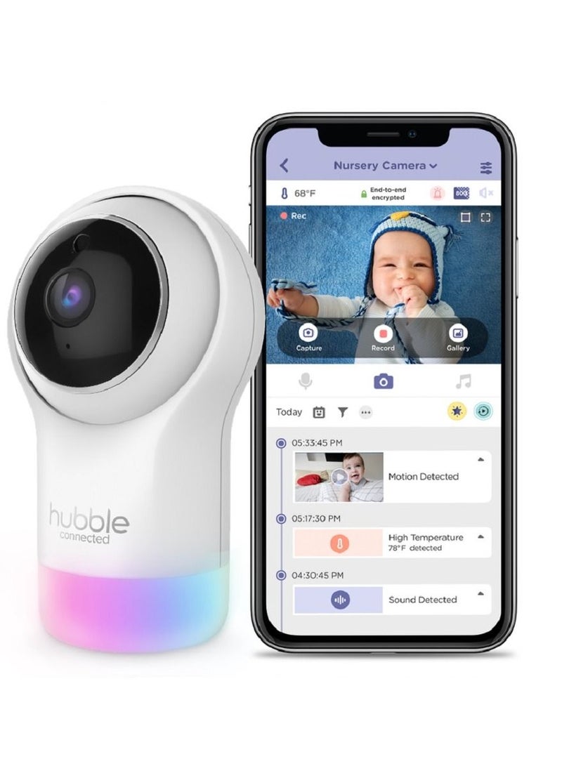 Hubble Connected Nursery Pal Glowsmart Baby Monitor For Infants, Babies With 7 - Colour Night Light, Wireless Security Video Camera For Nursery2 - Way Talk, Sleep Trainer, Infrared Night Vision - White