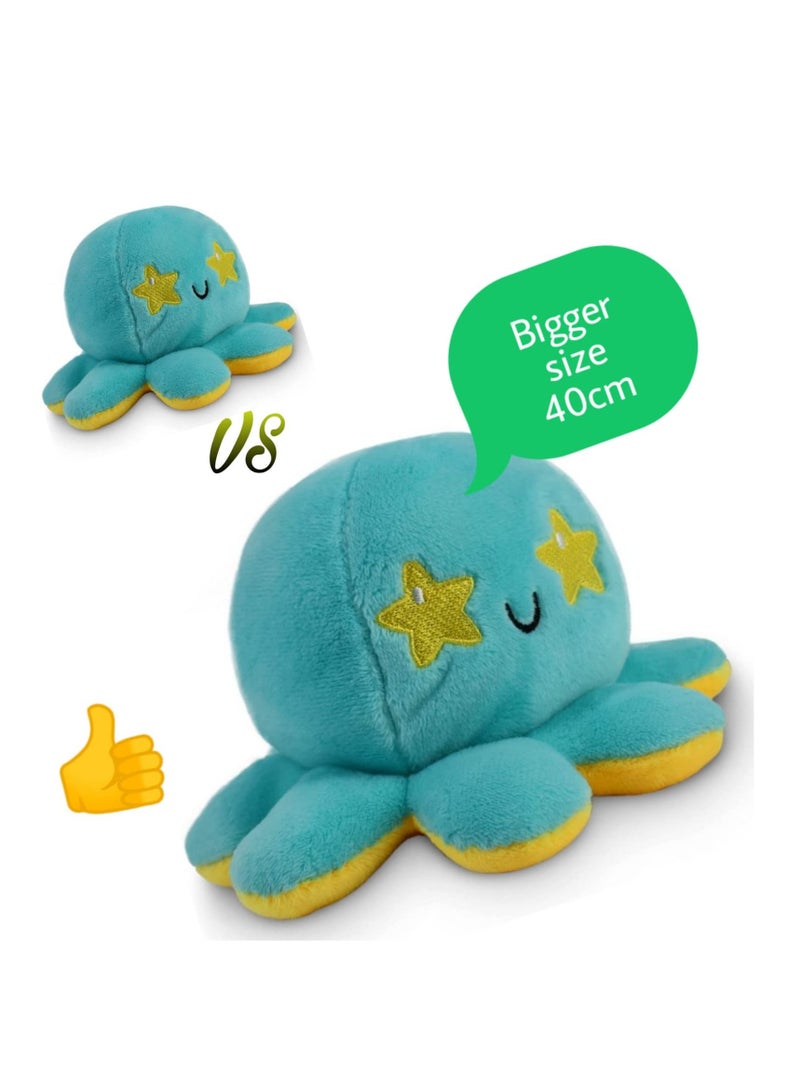 Big Size Reversible Octopus Plush Double Sided Flip Stuffed Animal Soft Toy Shows Mood Without Saying a Word A Gift For Kids Adult Or Decoration (Yellow/Blue)