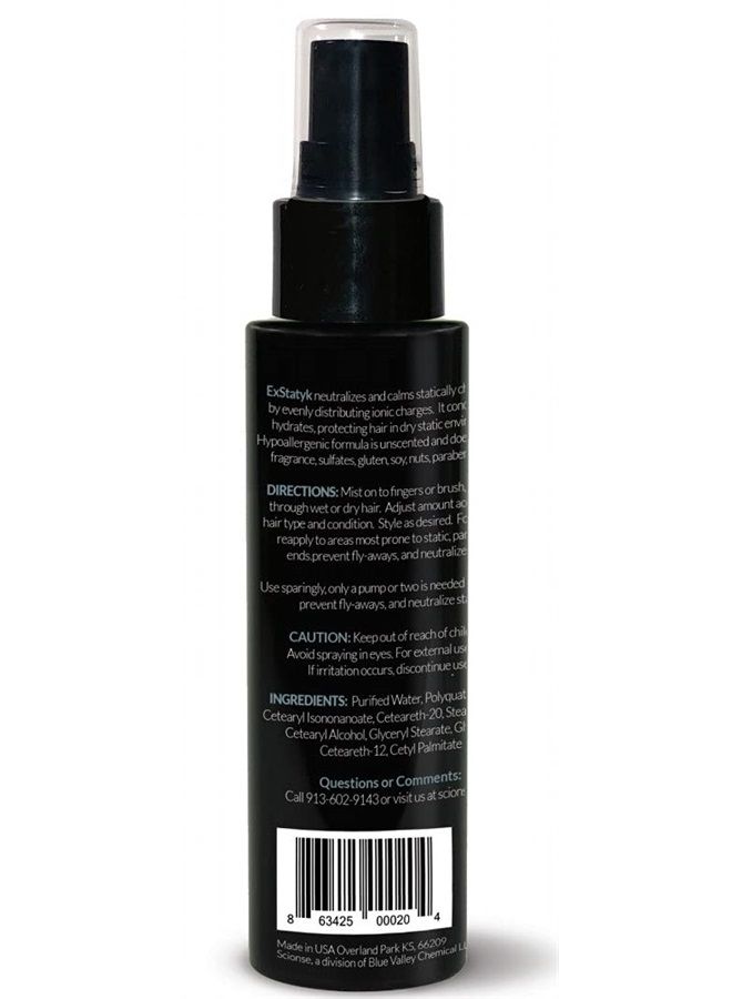 ExStatyk - Anti Static Hypoallergenic Spray, Anti- Frizz, Fragrance Free, unscented