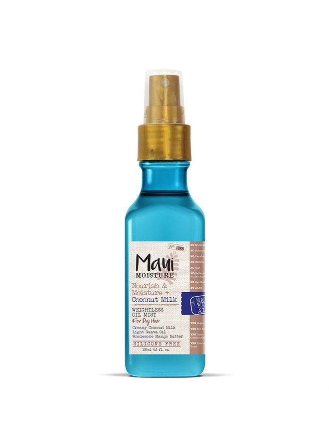 Maui Moisture Nourish & Moisture + Coconut Milk Weightless Oil Mist, Leave-In Spray Treatment to Help Defrizz, Hydrate & Replenish Curly Hair, Vegan, Silicone & Paraben-Free, 4.2 fl oz