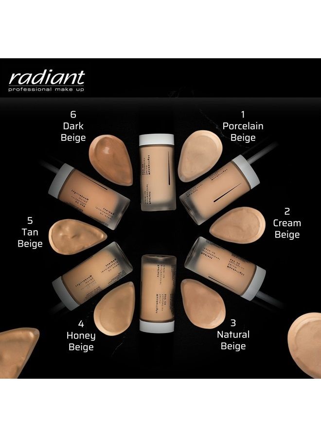 Radiant Professional Wonderlight Serum Liquid Foundation for Makeup Kit - Alternative to Bronzer Powder - Color Corrector & Under Eye Concealer - Matte Eyeshadow Base - 1.01 oz - Porcelain Beige (01)