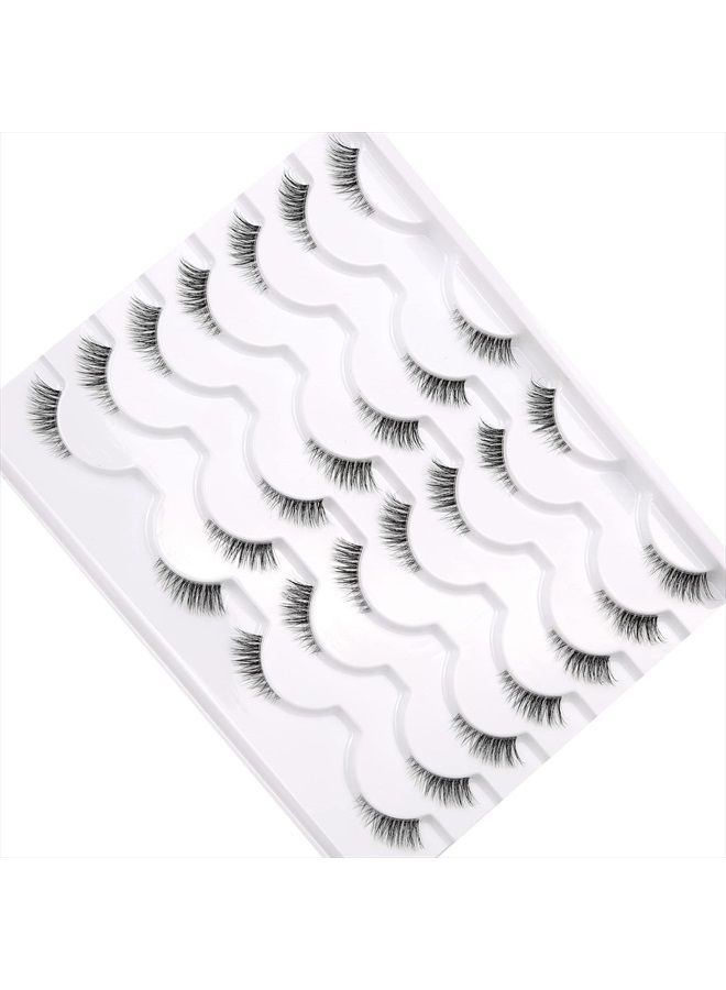 Half False Eyelashes with Clear Band Wispy Cat Eye Look Natural Short Accent Lashes Faux Mink Fake Eyelashes 14 Pairs Pack