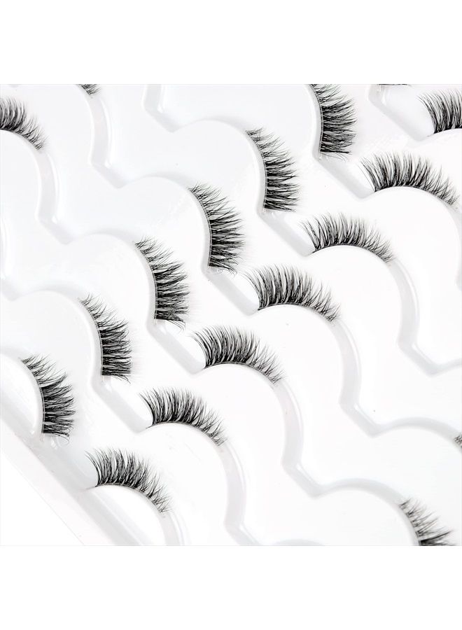 Half False Eyelashes with Clear Band Wispy Cat Eye Look Natural Short Accent Lashes Faux Mink Fake Eyelashes 14 Pairs Pack