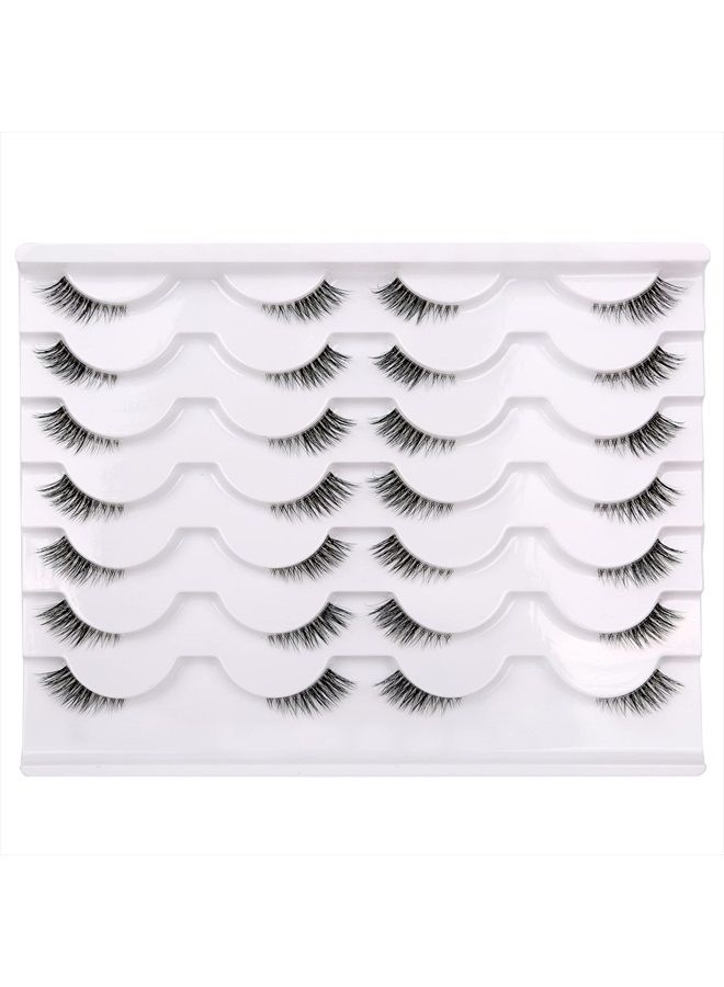 Half False Eyelashes with Clear Band Wispy Cat Eye Look Natural Short Accent Lashes Faux Mink Fake Eyelashes 14 Pairs Pack