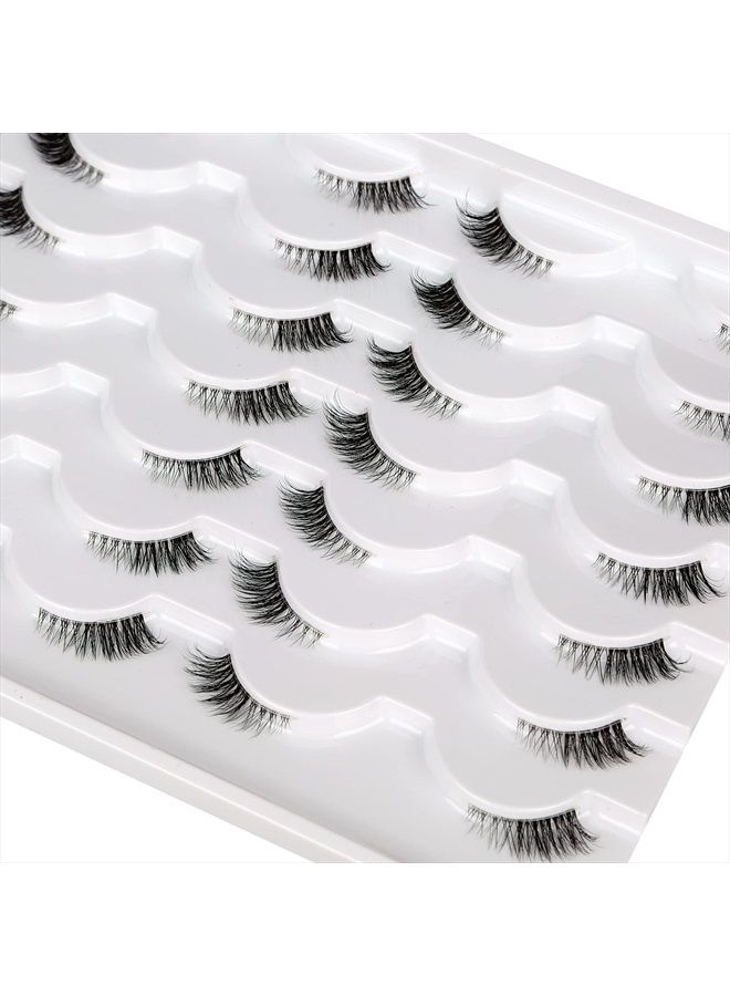 Half False Eyelashes with Clear Band Wispy Cat Eye Look Natural Short Accent Lashes Faux Mink Fake Eyelashes 14 Pairs Pack