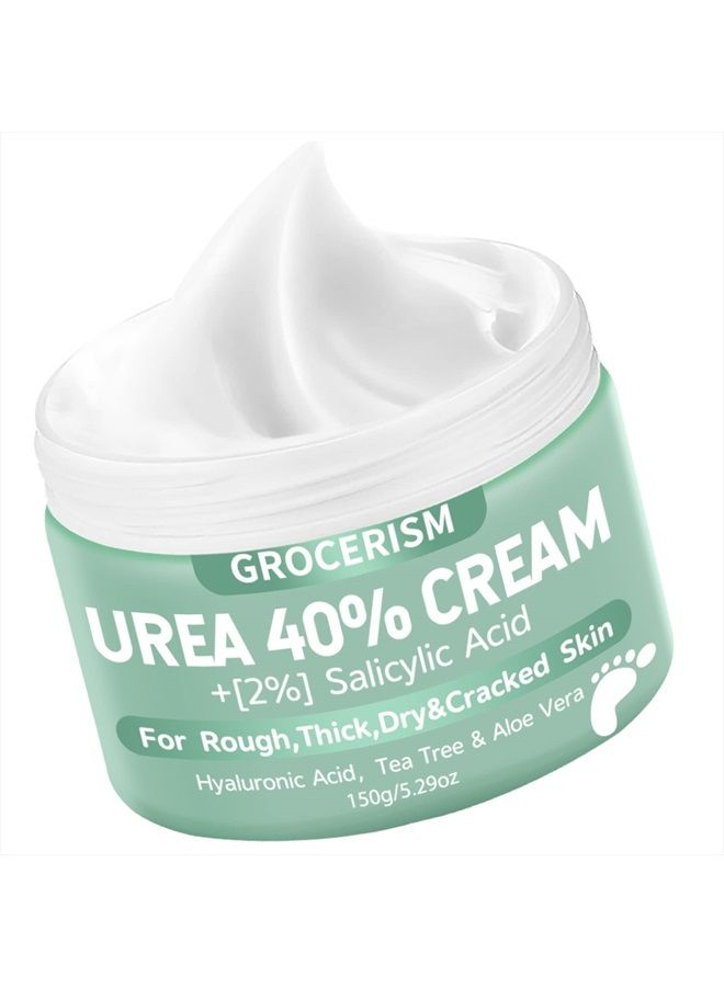 Urea Cream 40 Percent For Feet Plus 2% Salicylic Acid 5.29 oz || Foot Cream and Hand Cream Maximum Strength with Hyaluronic Acid, Tea Tree, and Aloe Vera For Deep Moisturizes, Callus Remover and Softe