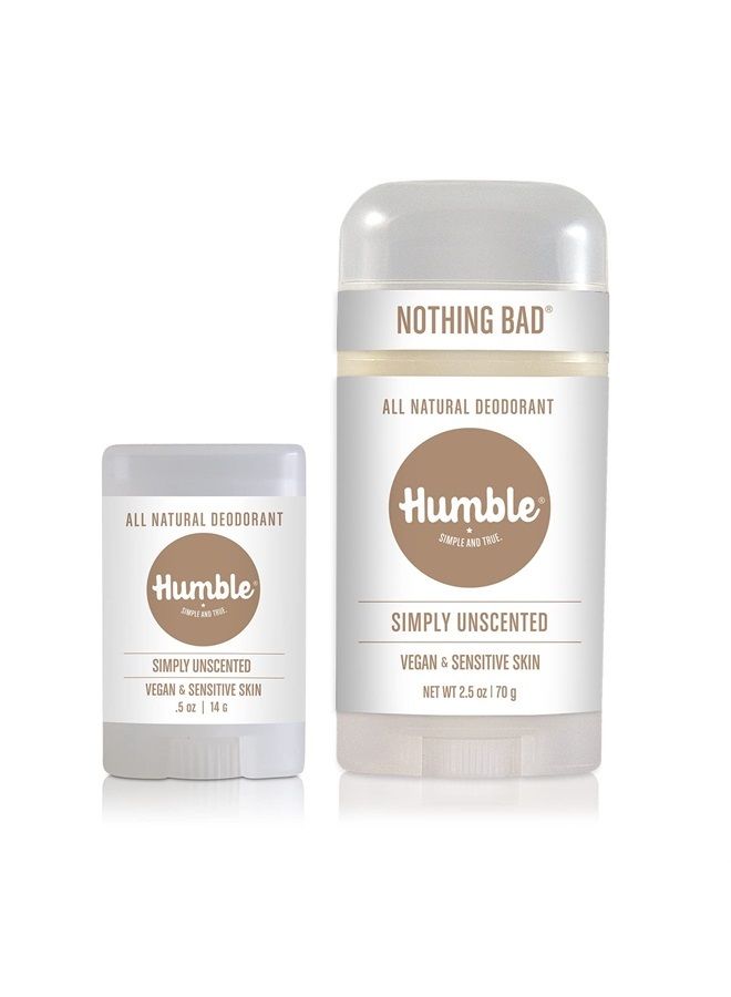 Humble Brands All Natural Vegan Aluminum Free Deodorant Stick for Sensitive Skin, Sensitive Simply Unscented Deodorant Full & Travel Pack