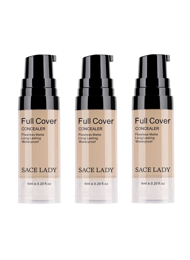 3 Pack Pro Full Cover Liquid Concealer, Waterproof Smooth Matte Flawless Finish Creamy Concealer Foundation for Eye Dark Circles Spot Face Concealer Makeup, Size: 3×6ml/0.20Fl Oz, Light Natural