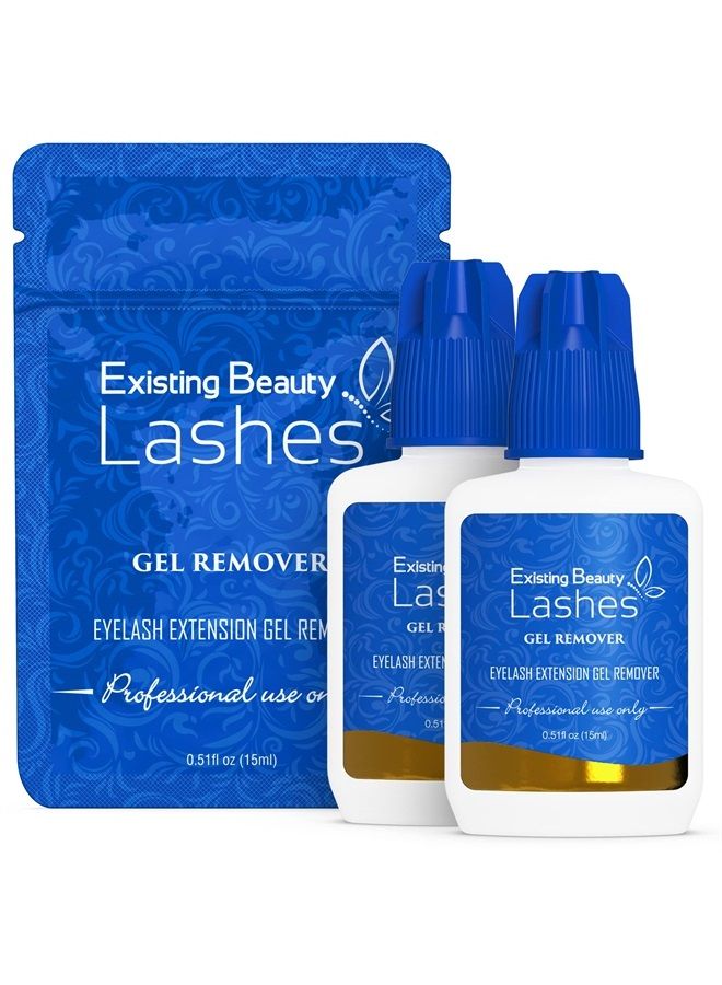 2 Pack Eyelash Extension Remover and Lash Remover for Lash Extensions - Eyelash Glue Remover Dissolves Eyelash Extension Glue by Existing Beauty Lashes 15 ml ea
