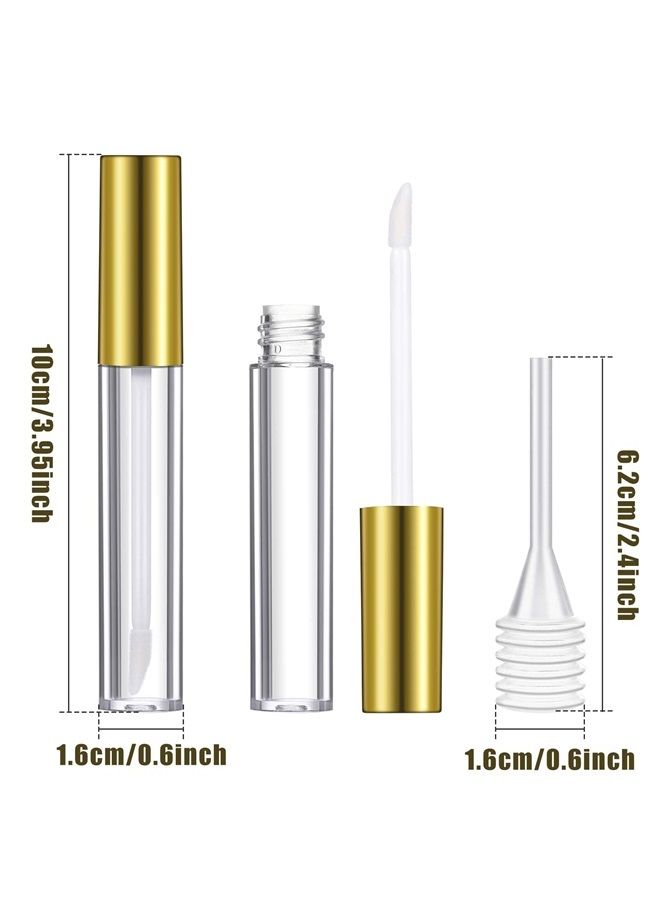 40 Pieces Empty Lip Gloss Tubes Containers Clear Lip Balm Bottle with Rubber Stopper and 2 Pieces Funnels for Women Girls DIY Makeup Lip Samples (Gold,10 ml) (10 ml, Gold)