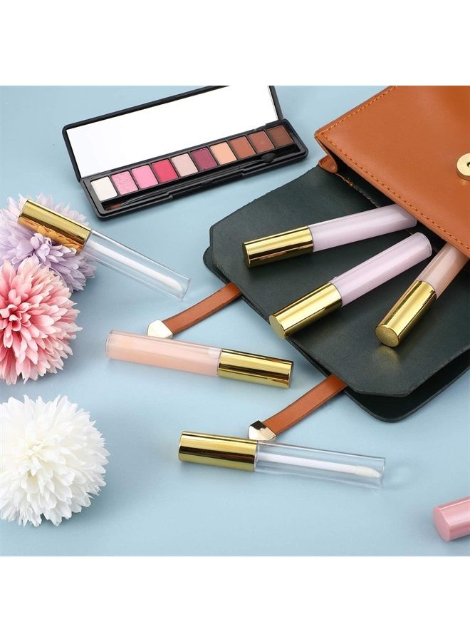 40 Pieces Empty Lip Gloss Tubes Containers Clear Lip Balm Bottle with Rubber Stopper and 2 Pieces Funnels for Women Girls DIY Makeup Lip Samples (Gold,10 ml) (10 ml, Gold)