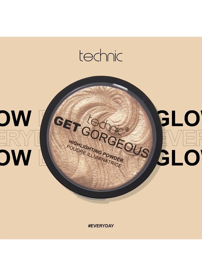 Get Gorgeous Highlighting Powder - Pressed Shimmer Face Makeup Compact for a Golden Glow. Shade: 24CT Gold