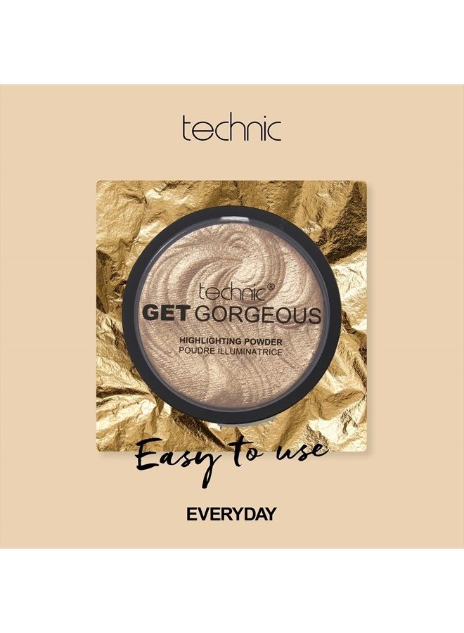 Get Gorgeous Highlighting Powder - Pressed Shimmer Face Makeup Compact for a Golden Glow. Shade: 24CT Gold
