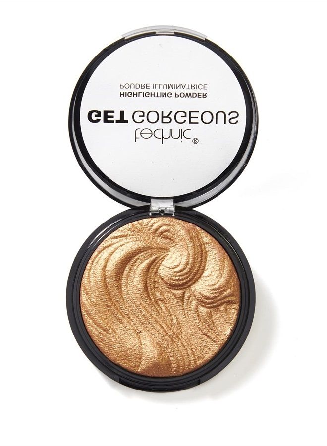 Get Gorgeous Highlighting Powder - Pressed Shimmer Face Makeup Compact for a Golden Glow. Shade: 24CT Gold