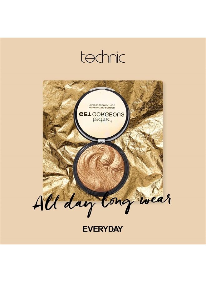 Get Gorgeous Highlighting Powder - Pressed Shimmer Face Makeup Compact for a Golden Glow. Shade: 24CT Gold