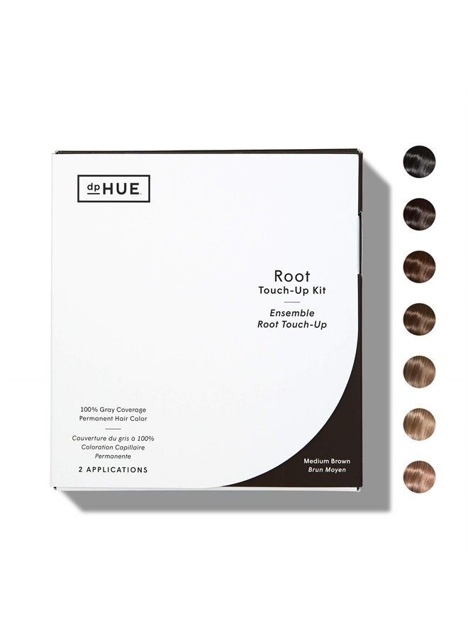 Root Touch-up Kit - Medium Brown, 2 Applications - Permanent Grey Hair Touch Up & Root Cover Up Solution - Low Ammonia, Salon-Quality Creme Hair Color Made in Italy