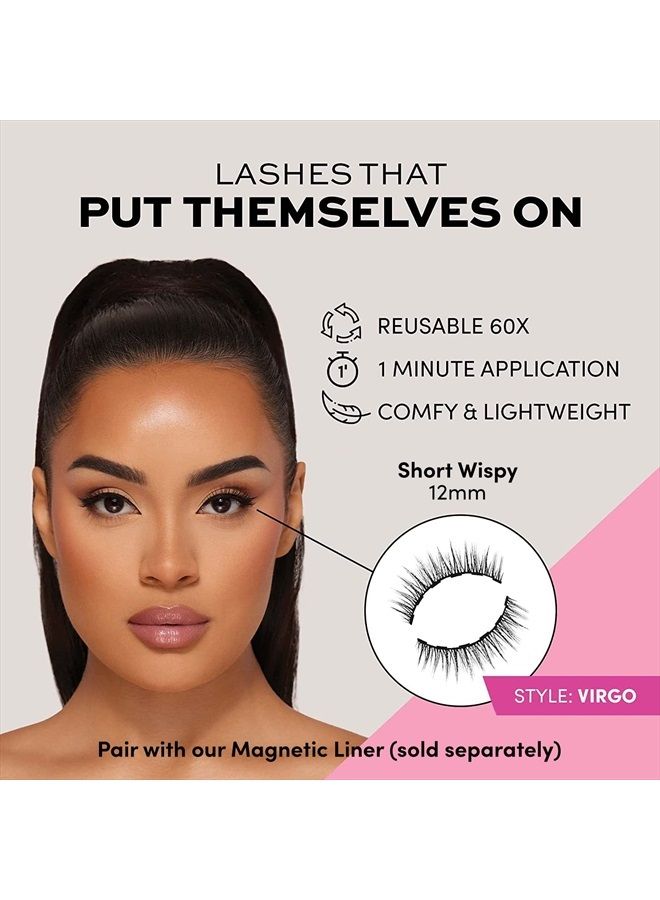 Magnetic Eyelashes - Virgo | Short Magnetic Lashes, 60 Wears Reusable Faux Mink Lashes Natural Look - 1 Pair