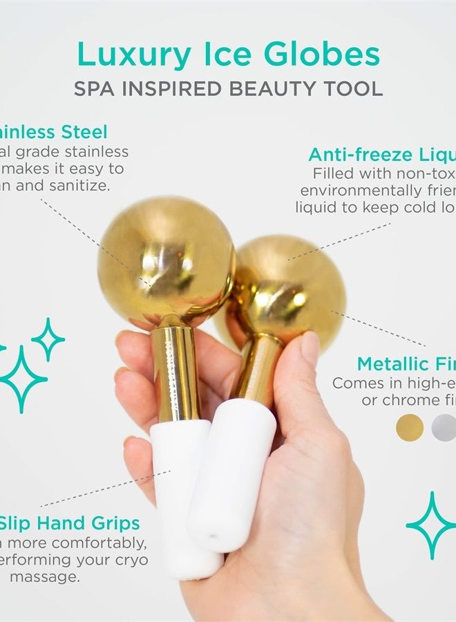 Stainless Steel Ice Globes for Facials (Gold), Durable Cryo Globes Instantly Reduce Puffiness, Tighten Pores and Sinus Relief, Face Globes for Facial Massages and Daily Beauty Routines
