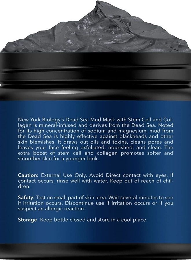 New York Biology Dead Sea Mud Mask for Face and Body with Stem Cell and Collagen - Spa Quality Pore Reducer for Acne, Blackheads and Oily Skin, Natural Skincare for Women, Men - Tightens Skin - 4 oz