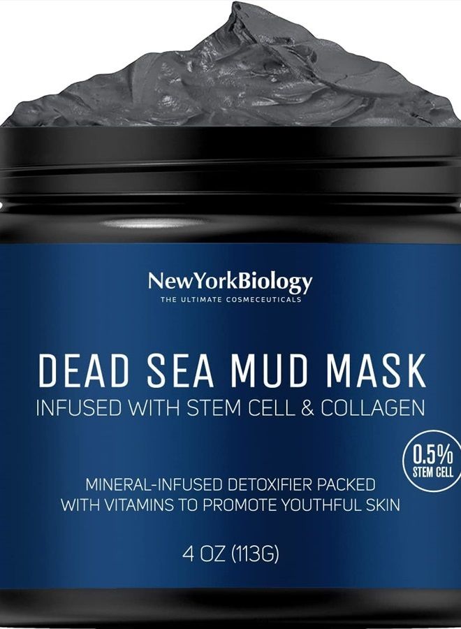 New York Biology Dead Sea Mud Mask for Face and Body with Stem Cell and Collagen - Spa Quality Pore Reducer for Acne, Blackheads and Oily Skin, Natural Skincare for Women, Men - Tightens Skin - 4 oz