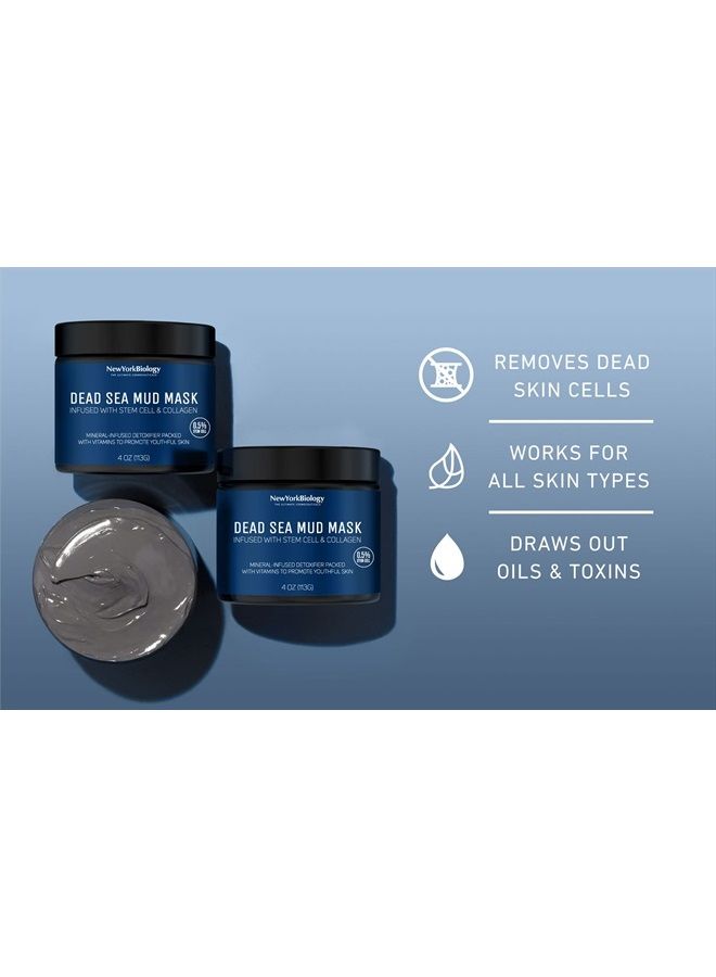 New York Biology Dead Sea Mud Mask for Face and Body with Stem Cell and Collagen - Spa Quality Pore Reducer for Acne, Blackheads and Oily Skin, Natural Skincare for Women, Men - Tightens Skin - 4 oz