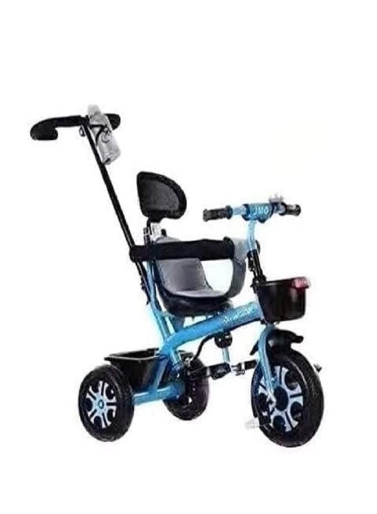 Blue Kids Tricycle For 1 To 6 Years Old Baby Trike Kid's Ride On Tricycle With Push Bar 3 Wheels Bike For Boys and Girls
