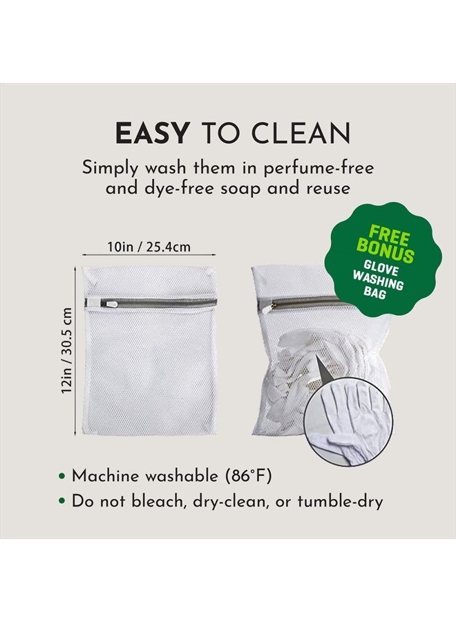 100% Premium Cotton Moisturizing Gloves for Dry Hands & Eczema | Overnight Lotion, Sleep & Spa Treatment for Women & Men | Reusable, Washable - Free Washing Bag, Wristband (White - 3 Pair)