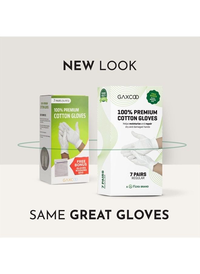 100% Premium Cotton Moisturizing Gloves for Dry Hands & Eczema | Overnight Lotion, Sleep & Spa Treatment for Women & Men | Reusable, Washable - Free Washing Bag, Wristband (White - 3 Pair)