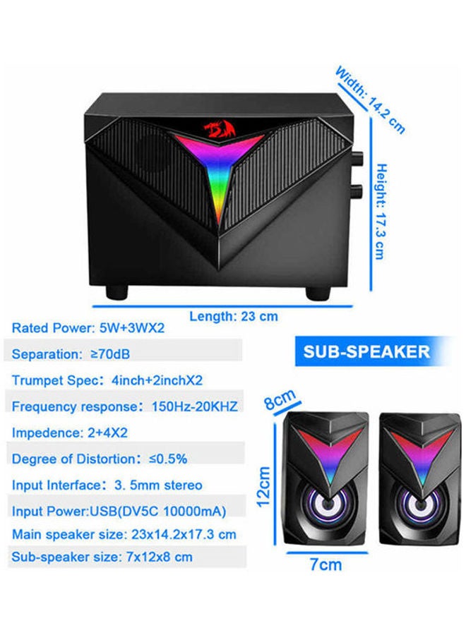 GS700 TOCCATA RGB 2.1 Gaming Speaker Subwoofer - Total Power 11W - Materials Plastic + Wooden - USB Powered+3.5mm Cable