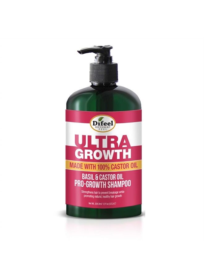 Ultra Growth Basil & Castor Oil Pro Growth Shampoo 12 oz - Made with Basil & Castor Oil for Hair Growth, Sulfate Free Shampoo