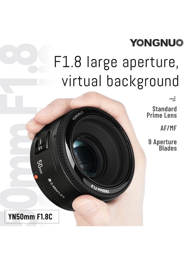 YN50mm F1.8 Lens Large Aperture Auto Focus Lens Compatible with Canon EF Mount EOS Camera