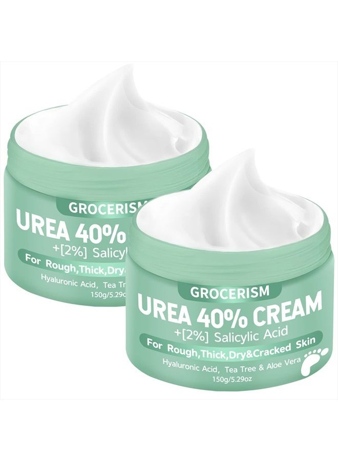 2 Packs Urea Cream 40% Plus 2% Salicylic Acid 5.30 oz || Foot Cream Maximum Strength with Hyaluronic Acid, Tea Tree, and Aloe Vera for Deep Moisturizes, Callus Remover and Soften