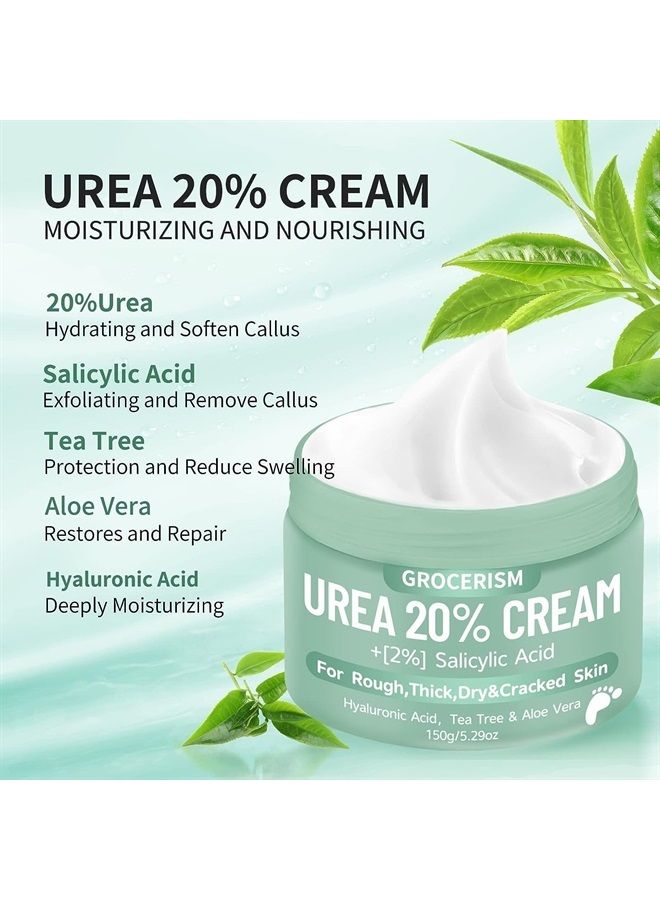 2 Packs Urea Cream 40% Plus 2% Salicylic Acid 5.30 oz || Foot Cream Maximum Strength with Hyaluronic Acid, Tea Tree, and Aloe Vera for Deep Moisturizes, Callus Remover and Soften