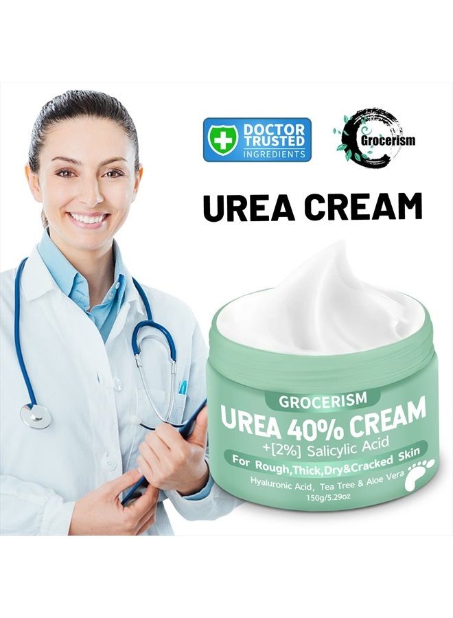 2 Packs Urea Cream 40% Plus 2% Salicylic Acid 5.30 oz || Foot Cream Maximum Strength with Hyaluronic Acid, Tea Tree, and Aloe Vera for Deep Moisturizes, Callus Remover and Soften