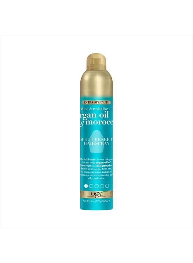 Revitalize + Argan Shine Extra Strength Multi-Benefit Heat Protection Hairspray with Argan Oil & Silk Proteins, Tame Frizz & Non-Greasy Shine, Morocco, 8 Ounce