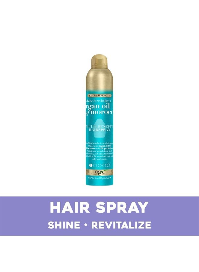 Revitalize + Argan Shine Extra Strength Multi-Benefit Heat Protection Hairspray with Argan Oil & Silk Proteins, Tame Frizz & Non-Greasy Shine, Morocco, 8 Ounce