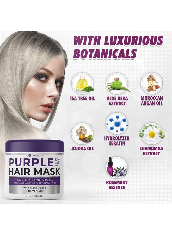 Purple Hair Mask for Blonde Hair - No ​More​ Yellow ​or Copper Tones ​- Deep Conditioner ​for​ Color Treated ​Locks​ ​with​ Keratin ​and​ Moroccan Argan Oil Treatment