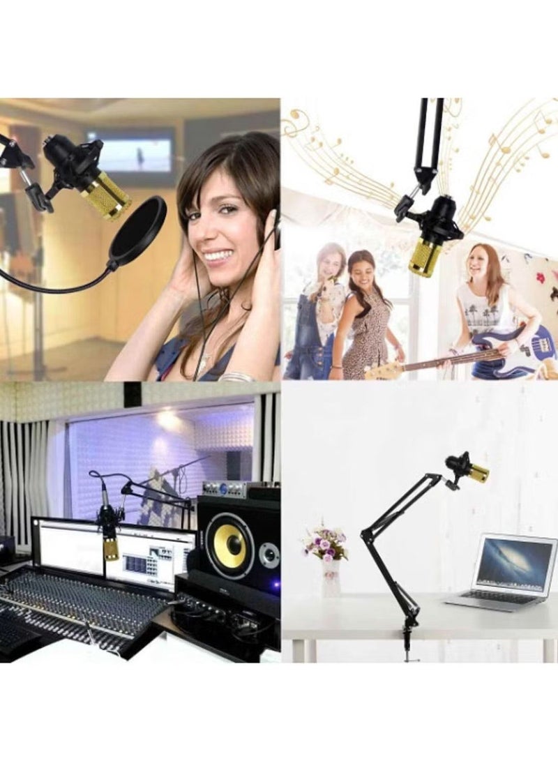 Mike Music Multifunctional Live V9 Sound Card and BM800 Suspension Microphone Kit Broadcasting Condenser Microphone Set Intelligent Webcast Live Sound Card for Computers and Mobilephone (v9, Black)