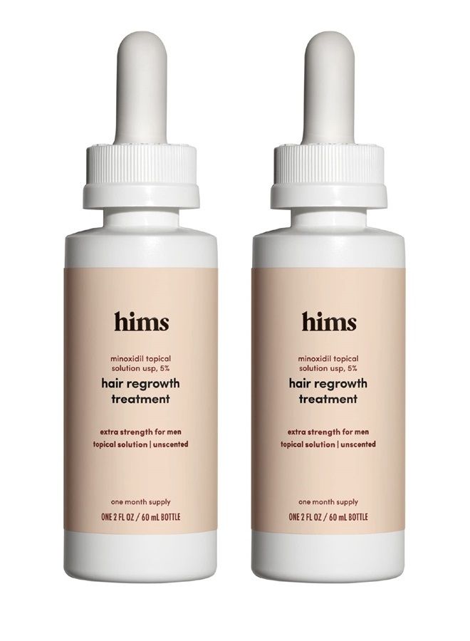 Extra Strength Hair Regrowth Treatment For Men With 5% Topical Minoxidil Solution For Hair Loss And Thinning Hair, Unscented, 2 Pack